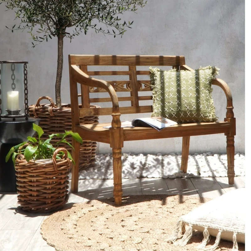 Massive Teakholz Sitzbank CHRISTOS 100cm natur Outdoor Gartenbank