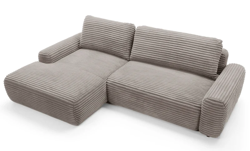Ecksofa mit Schlaffunktion Alferia, L-förmig, mit Stauraum, grau-beiges Cord, linksseitig