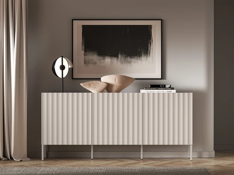 Drehtür-Kommode Derriva mit gerillten Fronten, 170 cm, Kaschmir