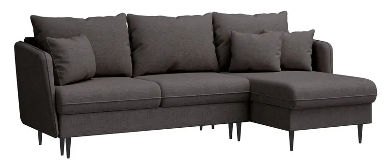 Ecksofa mit Schlaffunktion Volio L-förmig dunkelgrauer Chenille Stoff schwarze Beine