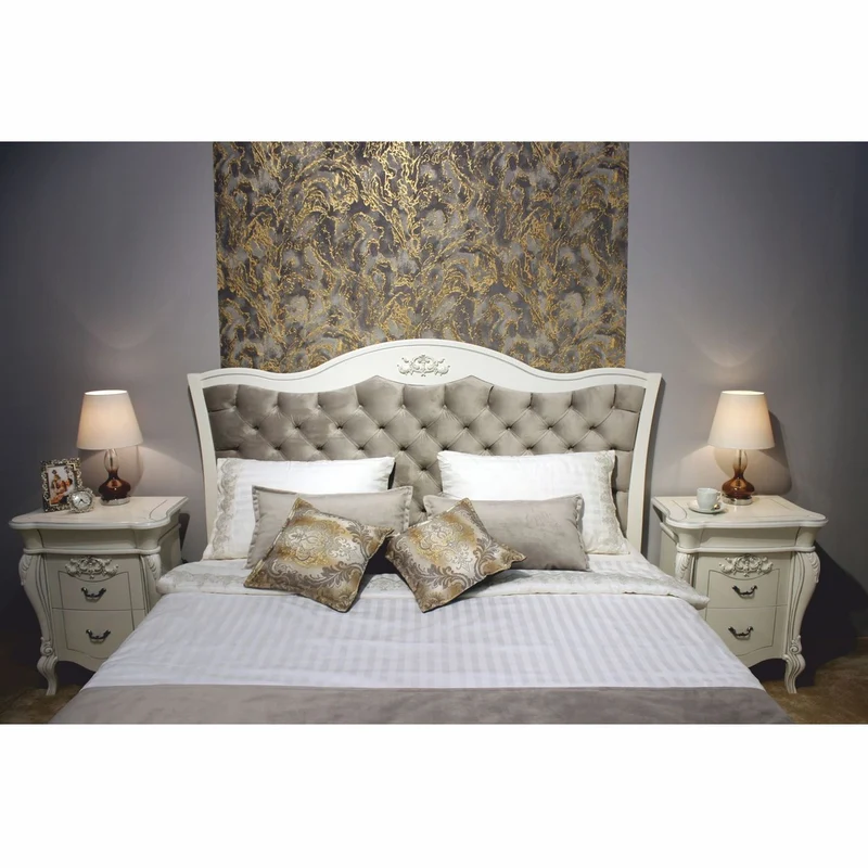 Casa Padrino Luxus Barock Massivholz Doppelbett Weiß / Grau - Barock Schlafzimmer Möbel