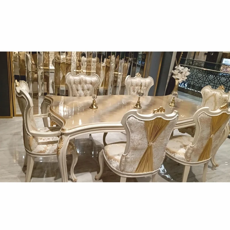 Casa Padrino Luxus Barock Esszimmer Set Gold / Grau - 1 Barock Esstisch & 6 Barock Esszimmerstühle