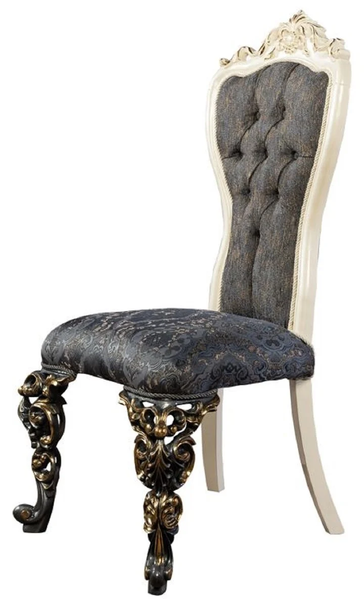 Casa Padrino Luxus Barock Esszimmer Stuhl 6er Set Blau / Weiß / Gold - Prunkvolle Barockstil Küchen Stühle - Luxus Esszimmer Möbel im Barockstil - Barock Esszimmer Möbel - Barockstil Möbel