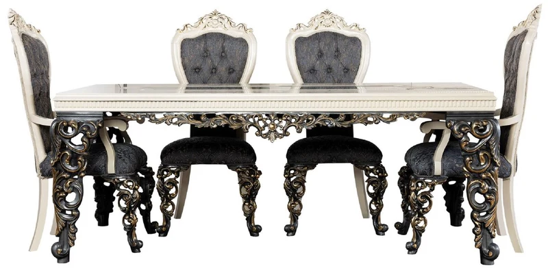 Casa Padrino Luxus Barock Esszimmer Stuhl 6er Set Blau / Weiß / Gold - Prunkvolle Barockstil Küchen Stühle - Luxus Esszimmer Möbel im Barockstil - Barock Esszimmer Möbel - Barockstil Möbel