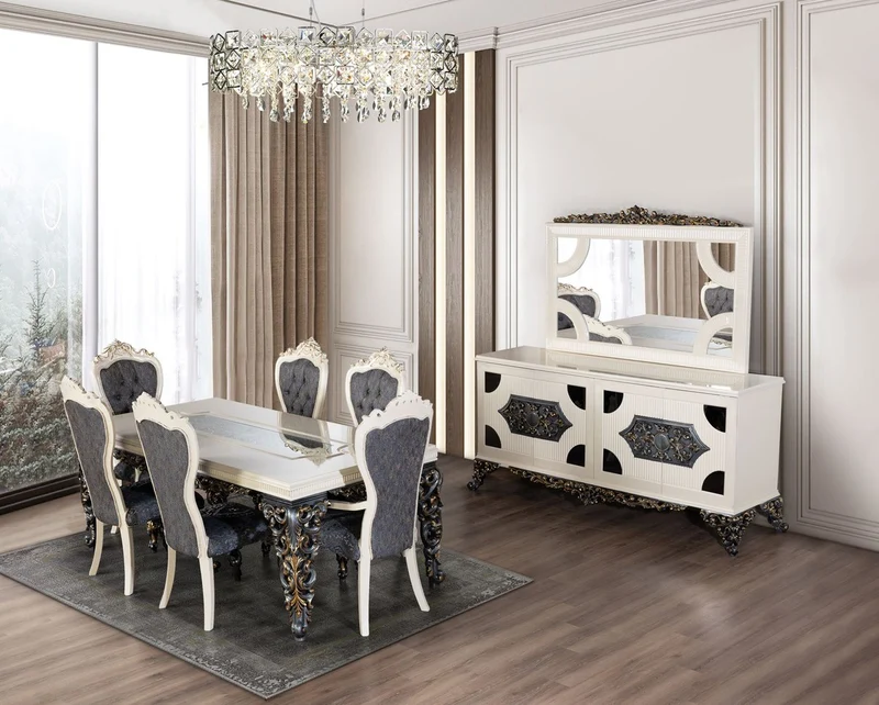 Casa Padrino Luxus Barock Esszimmer Stuhl 6er Set Blau / Weiß / Gold - Prunkvolle Barockstil Küchen Stühle - Luxus Esszimmer Möbel im Barockstil - Barock Esszimmer Möbel - Barockstil Möbel