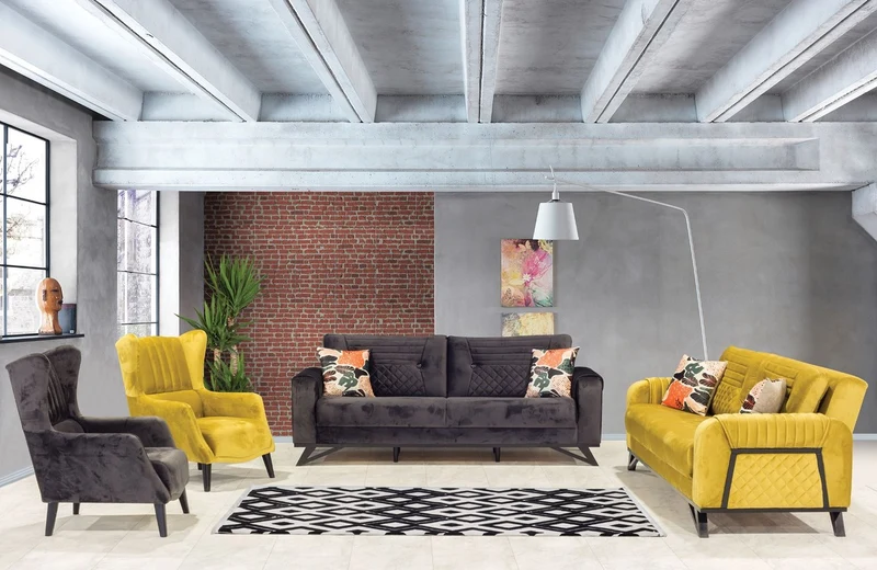 Casa Padrino Luxus Schlafsofa Gelb / Schwarz 215 x 90 x H. 80 cm - Modernes Wohnzimmer Sofa - Moderne Wohnzimmer Möbel