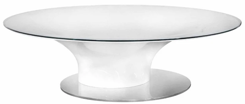 Casa Padrino Luxus Couchtisch Hochglanz Weiß / Silber Ø 140 x H. 40 cm - Runder Wohnzimmertisch mit Glasplatte - Luxus Wohnzimmer Möbel