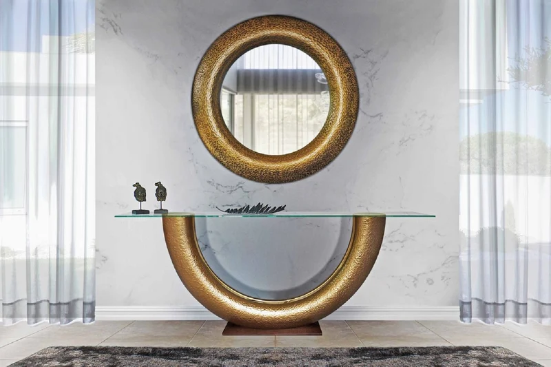 Casa Padrino Luxus Spiegel Gold Ø 120 cm - Runder Glasfaser Wandspiegel - Wohnzimmer Spiegel - Garderoben Spiegel - Luxus Kollektion