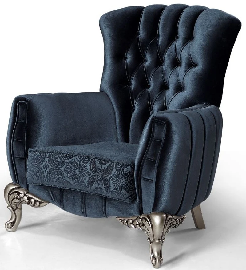 Casa Padrino Luxus Barock Wohnzimmer Set Blau / Silber - 2 Sofas & 2 Sessel & 1 Couchtisch - Elegante Wohnzimmer Möbel im Barockstil