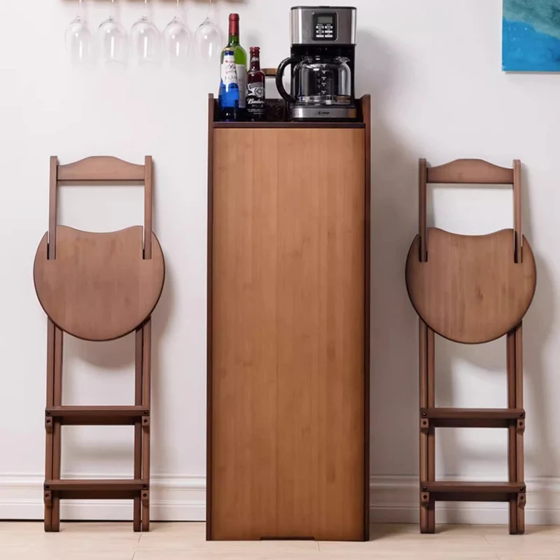 Klappbarer Bartisch aus Bambus mit Aufbewahrungsregal