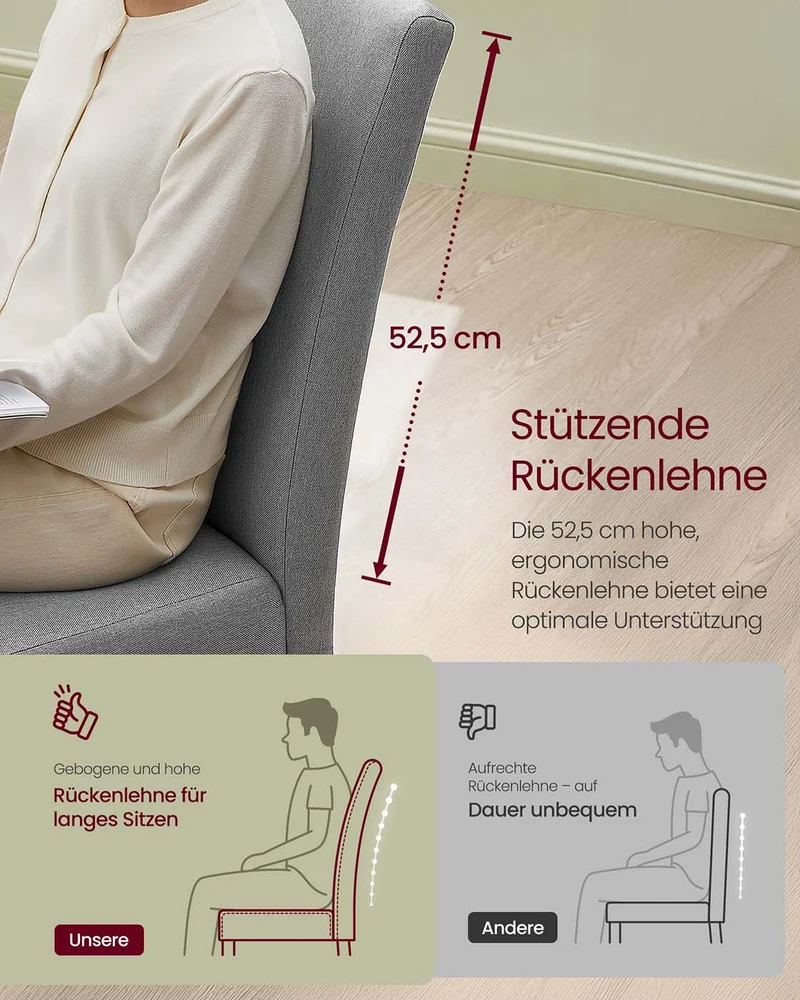Esszimmerstühle, 2er-Set – Gepolsterter Sitz – Holzbeine – Ergonomische Rückenlehne – Klassisches Design