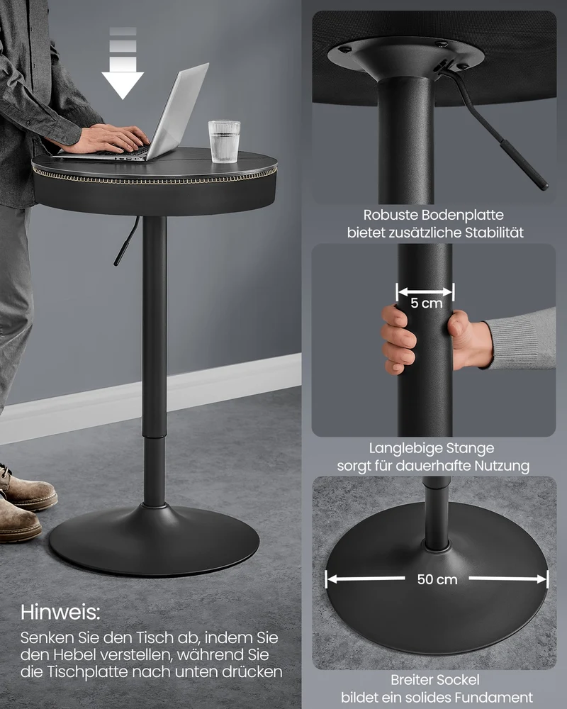 Stehtisch mit Stauraum - Höhenverstellbar (83-105 cm) - Runder Designtisch