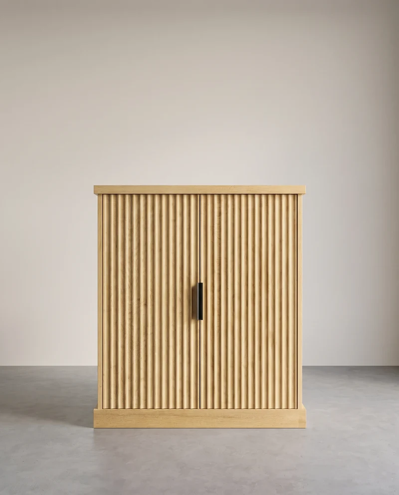 Sideboard mit geriffelten Türen – Aufbewahrungsschrank mit verstellbarem Boden – 76 cm breit – Eichenbeige
