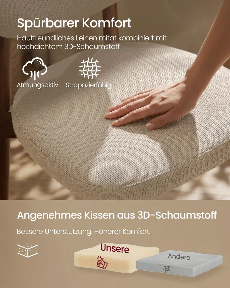 Esszimmerstühle 2er-Set - Gepolstert mit Massivholzbeinen - Japandi