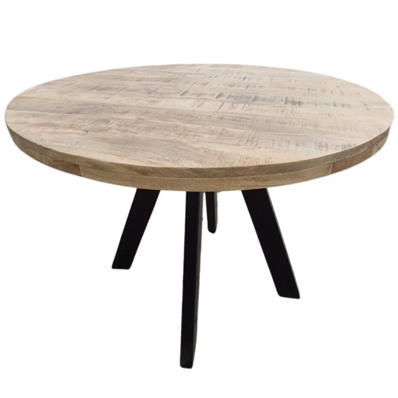 Runder Massivholz Esstisch CRAFT 100cm Mangoholz Metallgestell