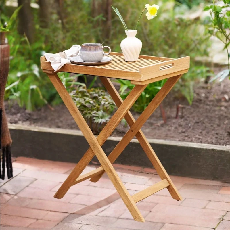 Klappbarer Teak Tablett-Tisch FLEX 70cm natural Beistelltisch