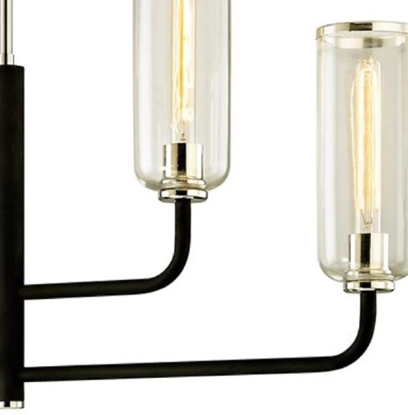 Casa Padrino Luxus Kronleuchter Schwarz / Silber 109,2 x 12,1 x H. 55,9 cm - Kronleuchter mit Glas Lampenschirmen