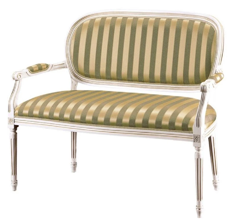Casa Padrino Luxus Barock Sitzbank Weiß / Grün / Gold 121 x 51 x H. 98 cm - Barockmöbel