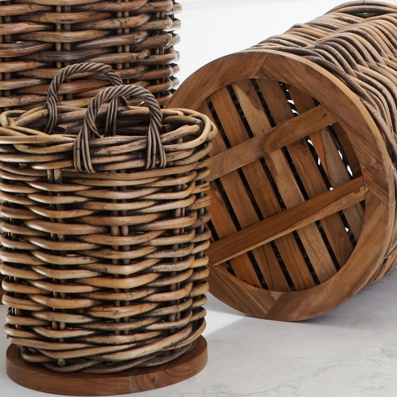 Dickes CL Rattan Korb CESTINO braun ca.D40cm Teakbodenplatte