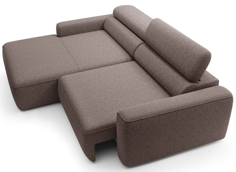 Ecksofa mit elektrischem Auszug Fando, L-förmig, linksseitig, hellbraunes Geflecht