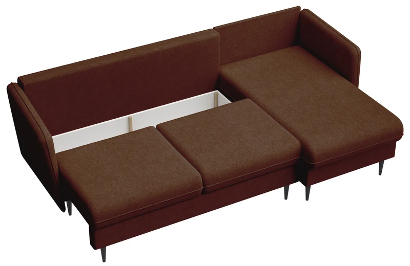 Ecksofa mit Schlaffunktion Volio L-förmig kupferfarbener Chenille Stoff, schwarze Beine
