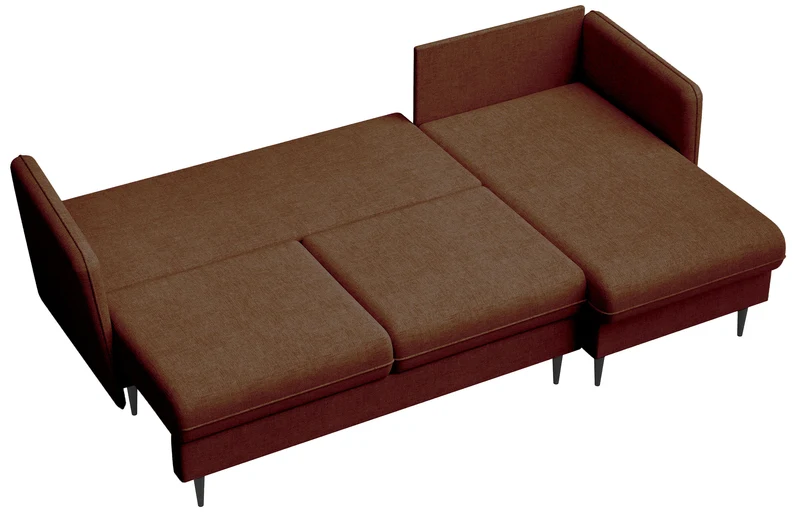 Ecksofa mit Schlaffunktion Volio L-förmig kupferfarbener Chenille Stoff, schwarze Beine