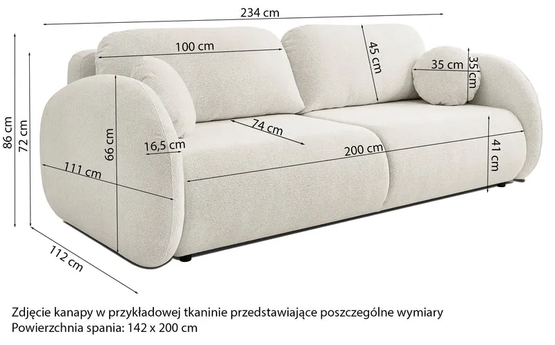 Dreisitziges ausklappbares Sofa Ovally mit Stauraum, hellgrauer Chenillestoff