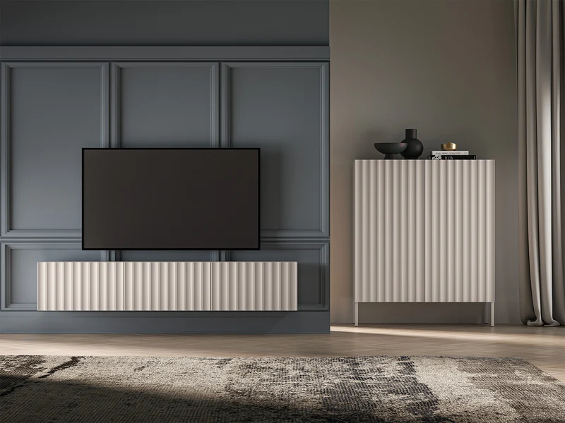 Hängender TV-Schrank Derriva mit geriffelten Fronten, 170 cm, Kaschmirfarben