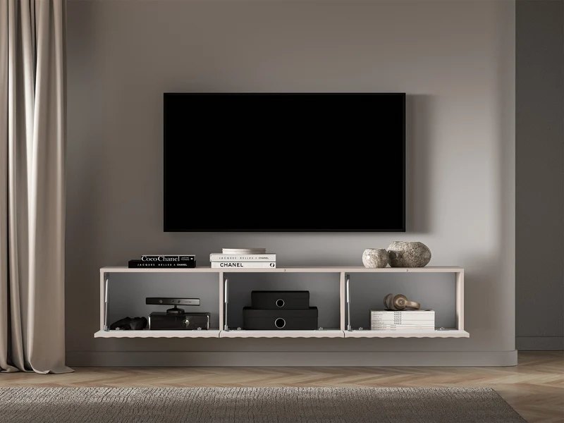 Hängender TV-Schrank Derriva mit geriffelten Fronten, 170 cm, Kaschmirfarben