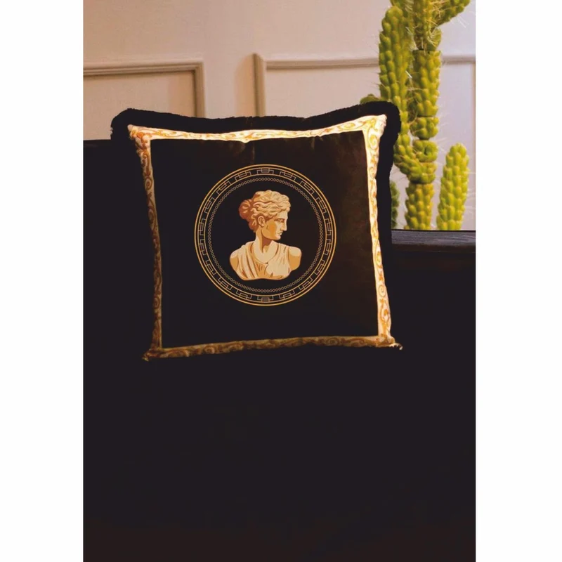 Casa Padrino Luxus Deko Kissen Barock Frauenbüste Schwarz / Weiß 45 x 45 cm