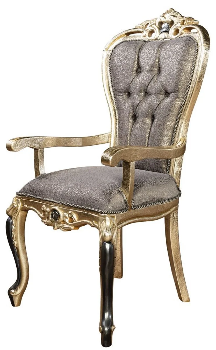 Casa Padrino Luxus Barock Esszimmer Stuhl 6er Set Lila / Antik Gold / Schwarz - Handgefertigte Barockstil Küchen Stühle - Luxus Barockstil Esszimmer Möbel - Barock Esszimmer Möbel