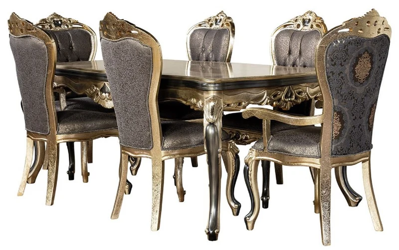 Casa Padrino Luxus Barock Esszimmer Stuhl 6er Set Lila / Antik Gold / Schwarz - Handgefertigte Barockstil Küchen Stühle - Luxus Barockstil Esszimmer Möbel - Barock Esszimmer Möbel