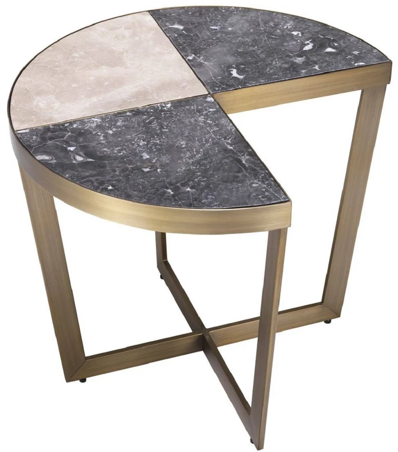 Casa Padrino Luxus Edelstahl Beistelltisch mit Marmor Tischplatte Grau / Beige / Messingfarben Ø 60 x H. 50,5 cm - Luxus Möbel