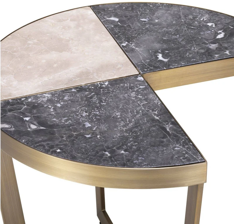 Casa Padrino Luxus Edelstahl Beistelltisch mit Marmor Tischplatte Grau / Beige / Messingfarben Ø 60 x H. 50,5 cm - Luxus Möbel