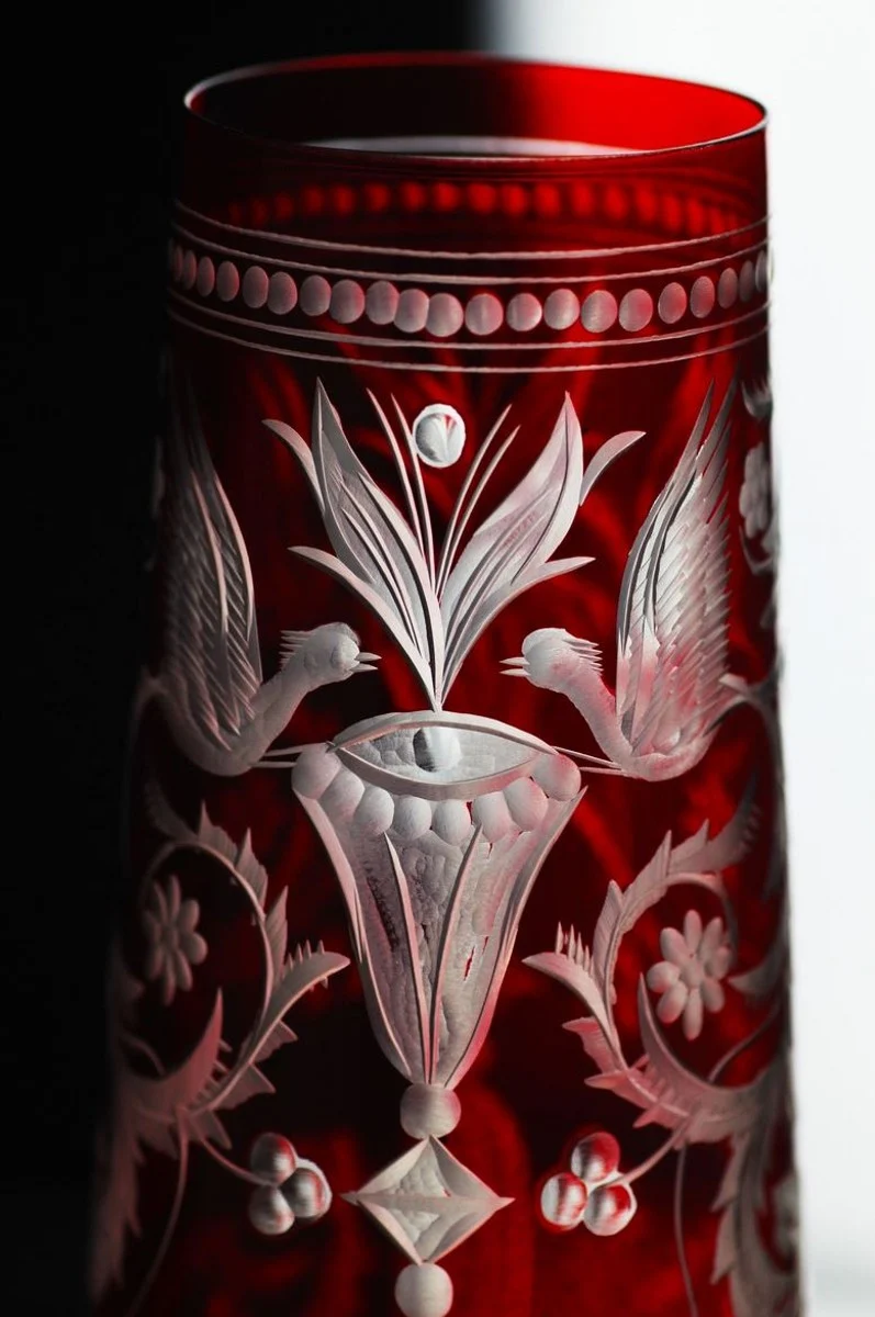 Casa Padrino Luxus Champagnerglas 6er Set Rot / Silber Ø 6,5 x H. 26,5 cm - Handgefertigte und handgravierte Champagnergläser - Hotel & Restaurant Accessoires - Luxus Qualität