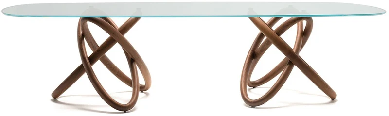 Casa Padrino Designer Esstisch Braun 300 x 120 x H. 75 cm - Moderner ovaler Esszimmertisch mit Glasplatte - Esszimmer Möbel - Luxus Qualität - Made in Italy