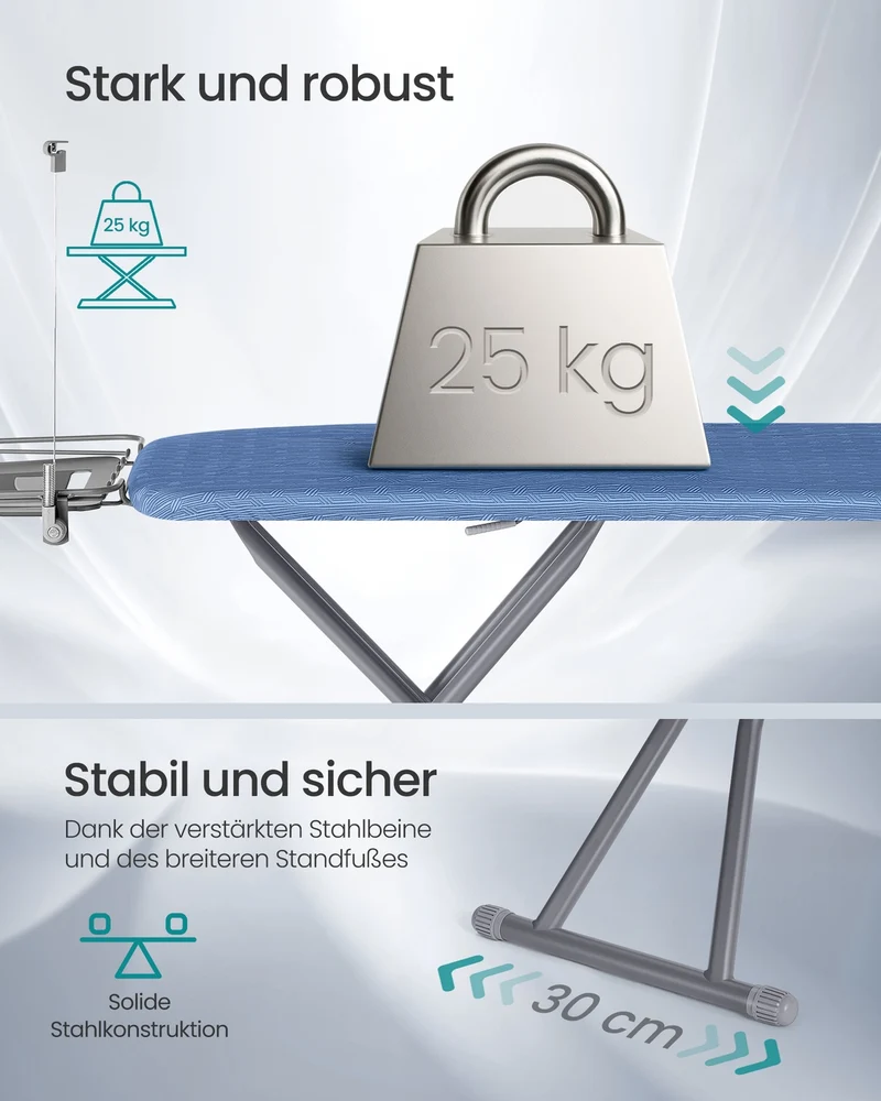 Bügelbrett Mit Bügeleisenablage - 7-Fach Höhenverstellbar - Mit Kleiderablage Und Kabelhalter
