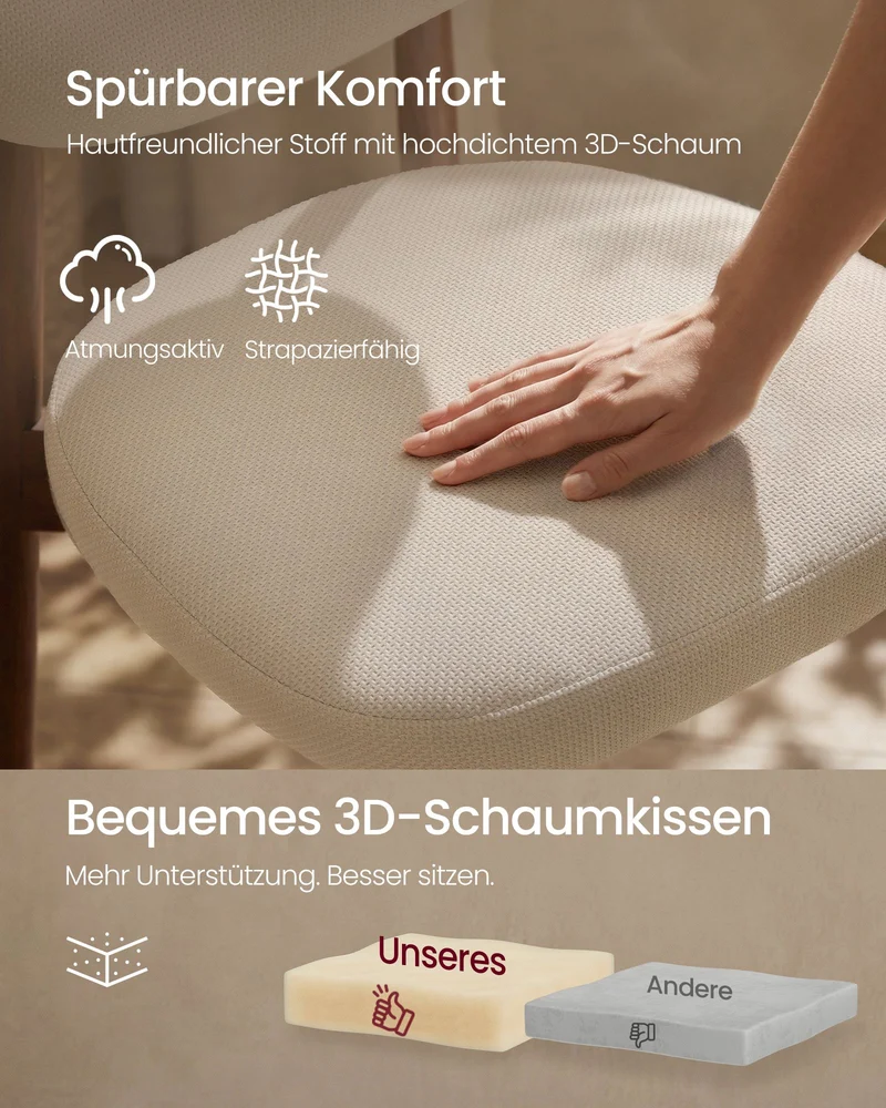 2er-Set Barhocker Mit Rückenlehne - Leinenoptik Mit Massiven Holzbeinen - Japandi
