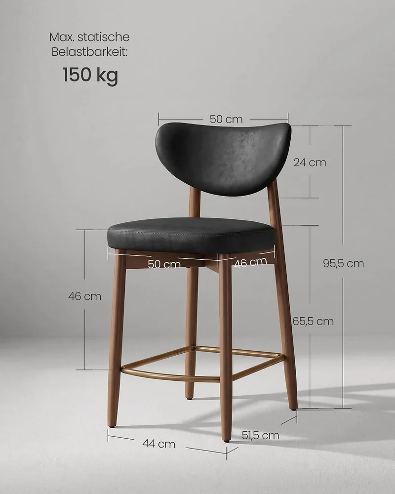 2er-Set Barhocker Mit Rückenlehne - PU-Leder Mit Massiven Holzbeinen - Extra Dickes Sitzkissen
