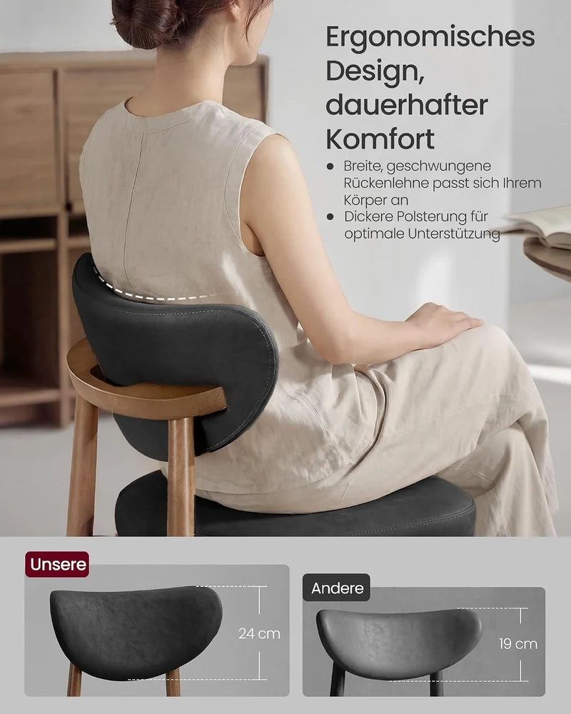 2er-Set Barhocker Mit Rückenlehne - PU-Leder Mit Massiven Holzbeinen - Extra Dickes Sitzkissen