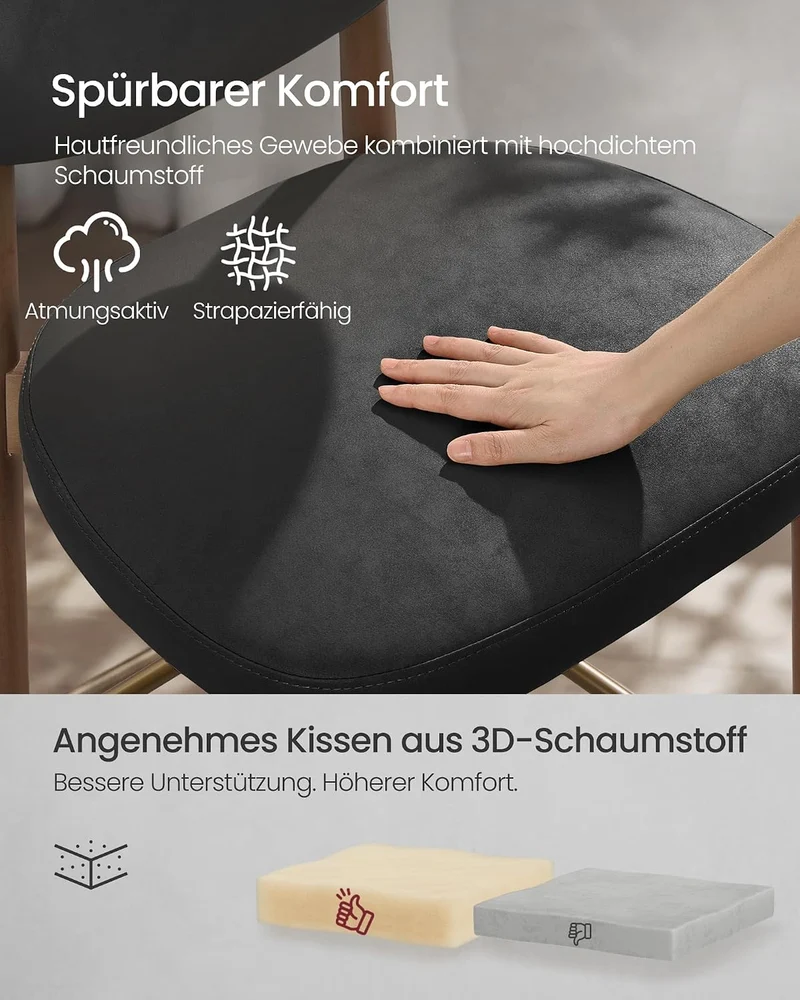 2er-Set Barhocker Mit Rückenlehne - PU-Leder Mit Massiven Holzbeinen - Extra Dickes Sitzkissen
