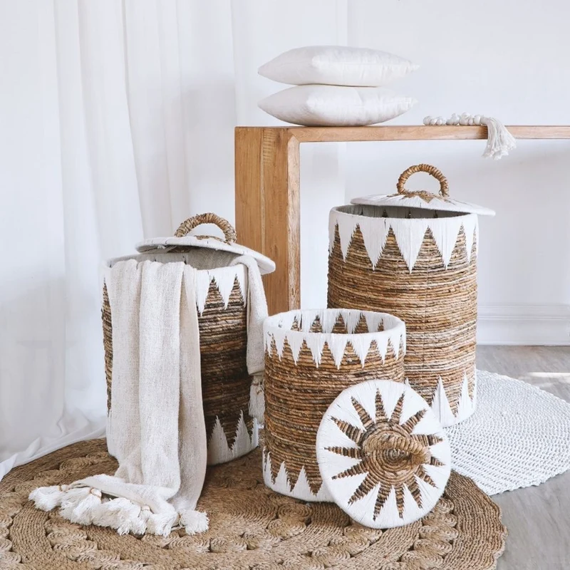 3-tlg. Korbset RUSH 65cm rund Binsen geflochten natural Handmade