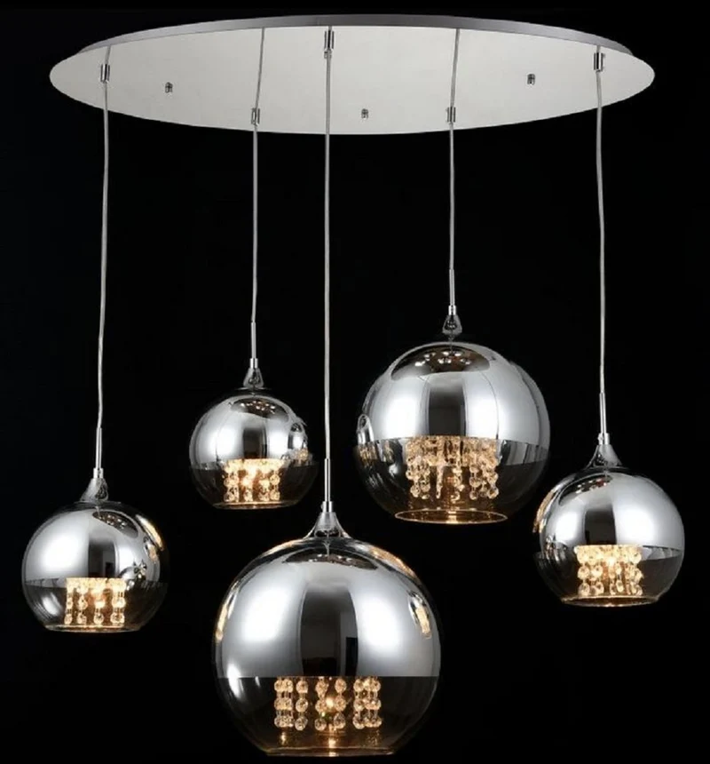 Casa Padrino Hängeleuchte Silber Ø 91 x H. 95 cm - Hängelampe mit runden Lampenschirmen und feinsten Kristall Behängen