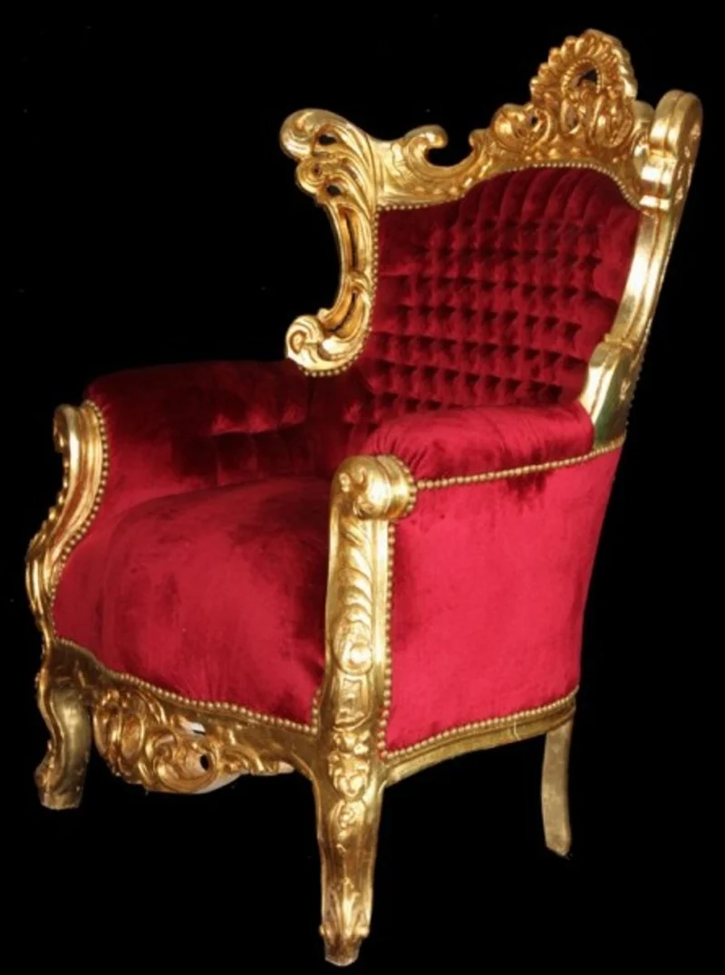 Casa Padrino Barock Sessel Al Capone im Antik Stil Bordeaux / Gold, Höhe 128 cm, Breite 90 cm, Tiefe 80 cm