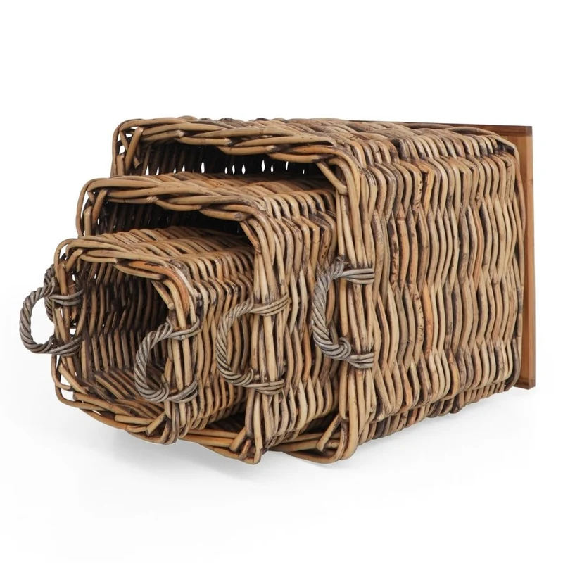 Dickes CL Rattan Korb CESTINO braun ca.50cm Teakbodenplatte