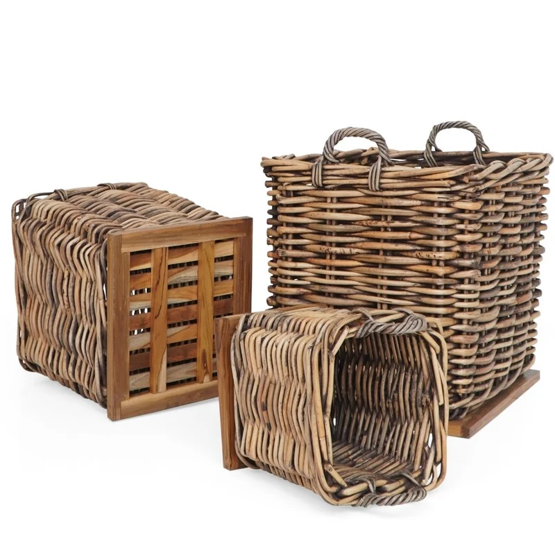 Dickes CL Rattan Korb CESTINO braun ca.50cm Teakbodenplatte