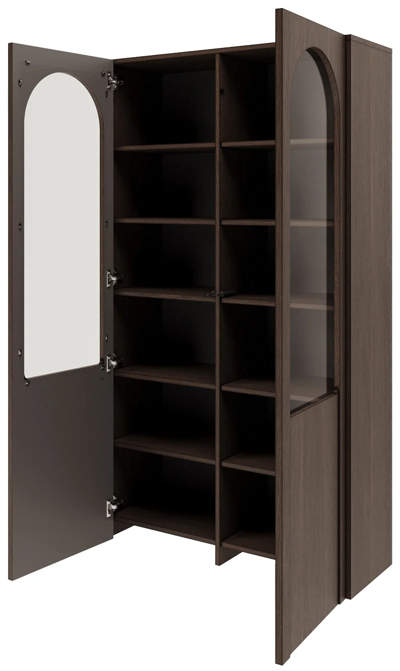 Zweiflügeliger Schrank Arkadia mit gefrästen und gläsernen Fronten, 100 cm, Eiche Dunin