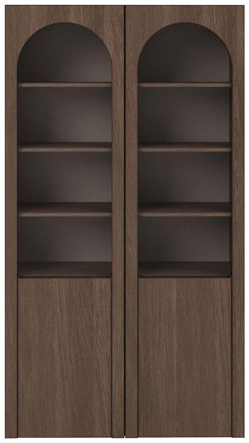 Zweiflügeliger Schrank Arkadia mit gefrästen und gläsernen Fronten, 100 cm, Eiche Dunin