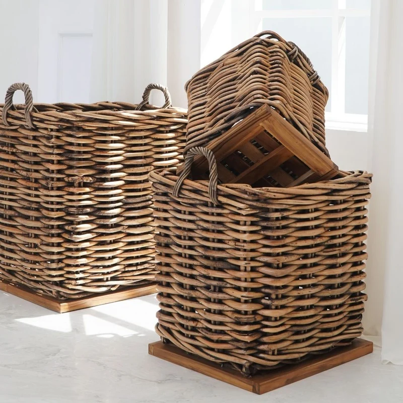Dickes CL Rattan Korb CESTINO braun ca.85cm Teakbodenplatte