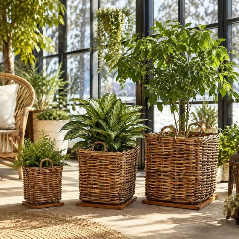 Dickes CL Rattan Korb CESTINO braun ca.85cm Teakbodenplatte
